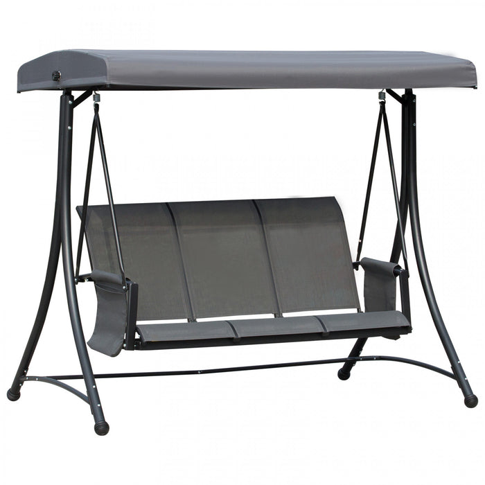 Outsunny 3 Person Outdoor Porch Swing Chair W/ Adjustable Canopy, Grey