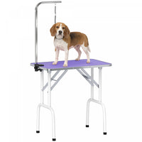 PawHut 32in Foldable Dog Grooming Table for Small Dogs, Pet Grooming Table for Dogs Cats with Adjustable Arm, Non-Slip Surface, Purple