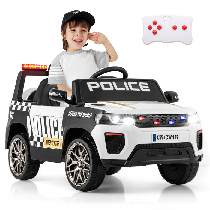 Honeyjoy Kids Ride On Police Car 12v 7a Battery Powered Cop Car With Remote Control White