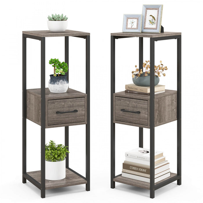 Costway 2 Pack 3 Tier Tall Metal Plant Stand Indoor Plant Table With Drawer Anti-tipping Devices