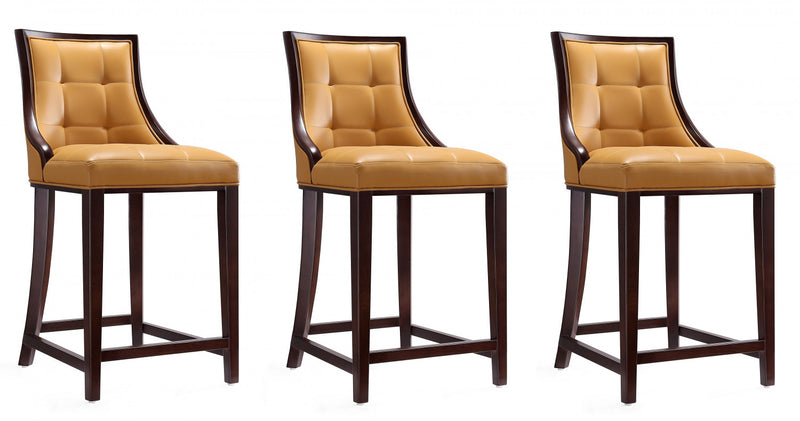Fifth Avenue Traditional Wood Upholstered Counter Stool in Camel - Set of 3