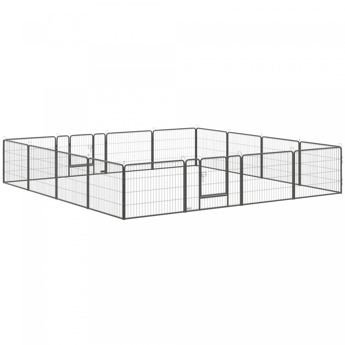 Pawhut Heavy Duty Dog Playpen, 16 Panels Pet Playpen Dog Fence, Portable Puppy Exercise Pen, With 2 Doors Locking Latch, Outdoor Or Indoor Use 23.5\" Height