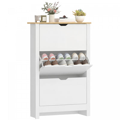 HOMCOM Narrow Shoe Cabinet for Entryway w/ 3 Flip Drawers Adjustable Shelf