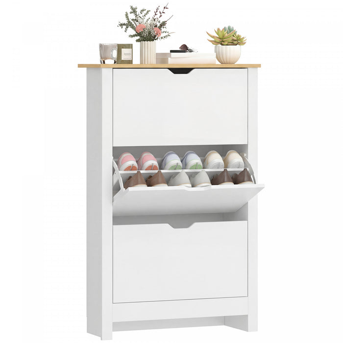 HOMCOM Narrow Shoe Cabinet for Entryway w/ 3 Flip Drawers Adjustable Shelf