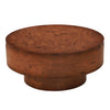 Sage 31.5 Inch Modern Round Burl Veneer Coffee Table with Drum Pedestal Base, Brown