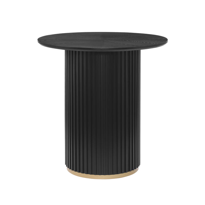 Voss Modern Round Dining Table with Ash Veneer Tabletop & Metal Base, Black
