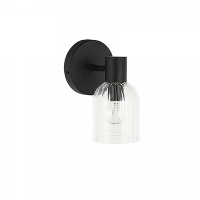 Dainolite Vienna 1 Light Incandescent Wall Sconce Matte Black Clear Ribbed Glass Lamp|Applique murale Vienna de Dainolite en verre côtelé transparent, avec fini noir mat et 1 ampoule incandescente