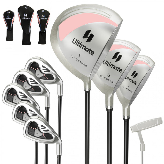 Costway 9 Pcs Women's Complete Golf Club Set Right Handed With 460cc Alloy Driver Irons Pink