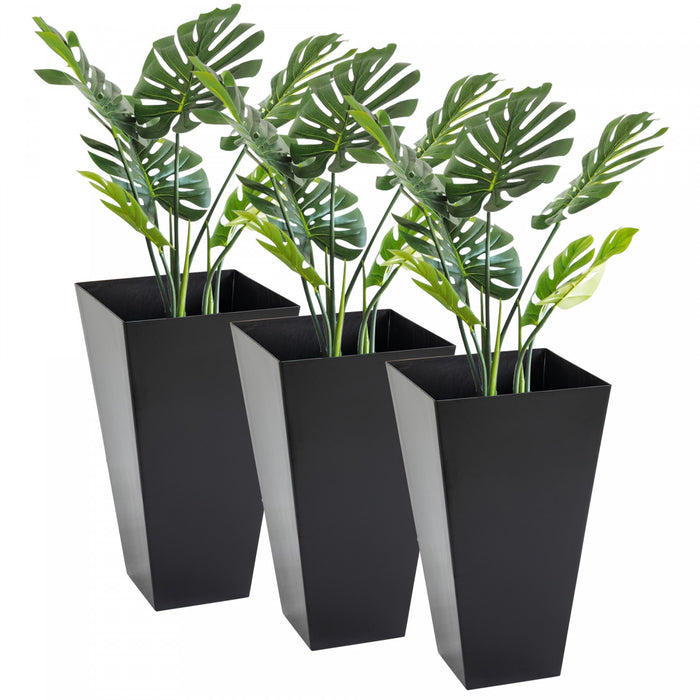 Outsunny 28\" Tall Outdoor Planter, Set Of 3 Large Taper Plastic Garden Flower Pots, Outdoor And Indoor For Entryway, Patio, Yard, Black
