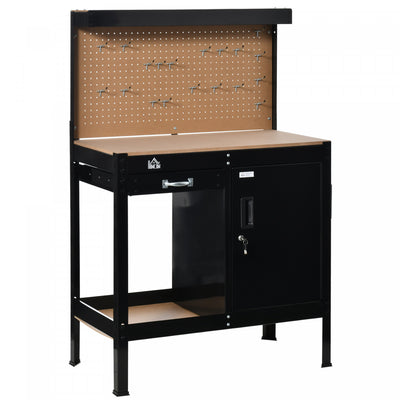 Homcom Garage Workbench With Storage Drawer, Peg Board, Lockable Cabinet|Homcom Etabli De Garage Avec Tiroir De Rangement, Armoire Verrouillable