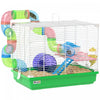 PawHut 18\"L Hamster Cage, Small Animal House, 2-Level Rat Gerbil Haven with Tunnel Tube System, Exercise Wheel, Water Bottle, Food Dish, Ramp, Green