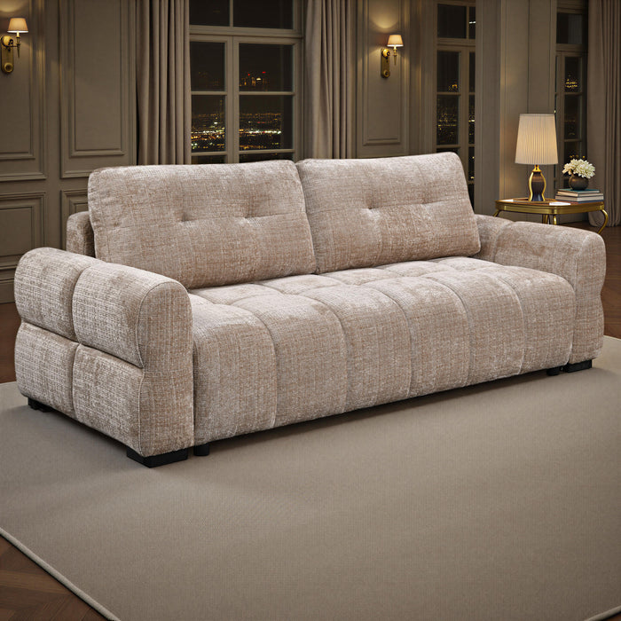 Maeve 92 in. Chenille Tufted Sofa Bed with Under-Seat Storage - Beige