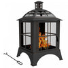 Outsunny 28\" Fire Pit With Poker, Chimney Style Wood Burning Firepit, Black