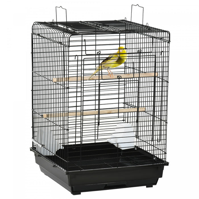 Pawhut 23\" Bird Cage Flight Parrot House Cockatiels Playpen With Open Play Top And Feeding Bowl Perch Pet Furniture Black