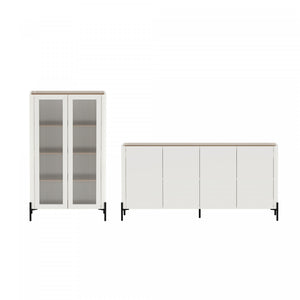 Abbey Modern 2-Piece Buffet and Bookcase in Maple and Off White