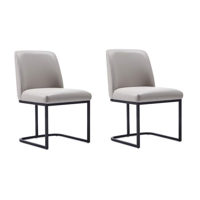 Serena Modern Metal Vegan Leather Dining Chair in Light Gray - Set of 2