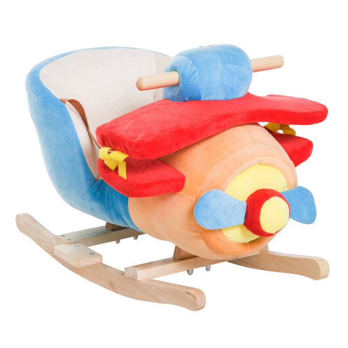Qaba Kids Wooden Plush Ride-on Rocking Plane Chair Toy For Toddler Boy&girl With Nursery Rhyme