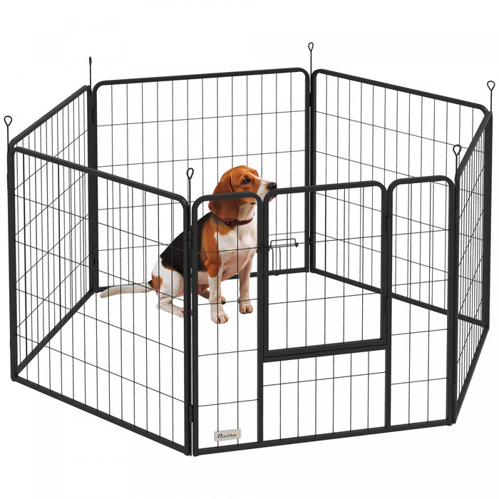 PawHut Dog Playpen, 31.5\"W Heavy-Duty Metal Puppy Play Pen, Pet Exercise Fences for Outside and Indoor, DIY Design with Door for Medium Dogs, 6 Panels, 31.5\"H