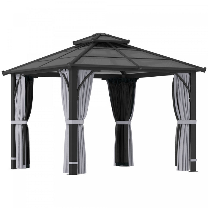 Outsunny 10' X 10' Hardtop Polycarbonate Gazebo With Netting And Curtains