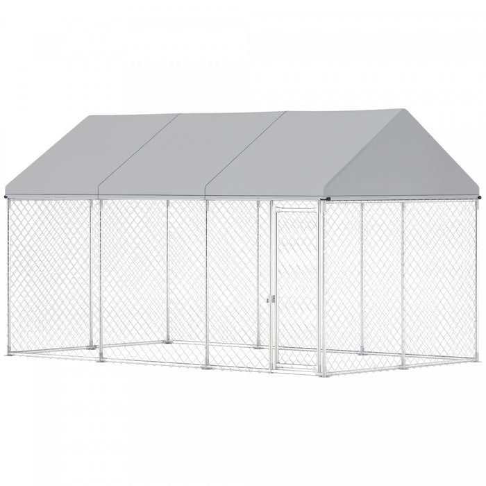 Pawhut Large Dog Kennel With Roof And Safety Lockable Latch, Heavy-duty Galvanized Steel Dog Run Chain Link W/ Waterproof Uv-resistant Cover, 13.1' X 7.5' X 7.8'