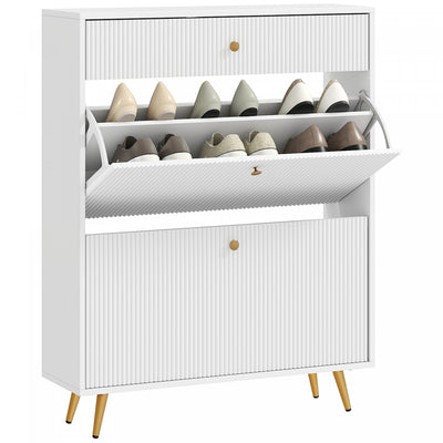 HOMCOM Shoe Storage Cabinet w/ 2 Flip Drawers for 12 Pairs of Shoes, White