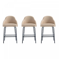Gracie Modern Metal Upholstered Counter Stool in Tan and Black - Set of 3