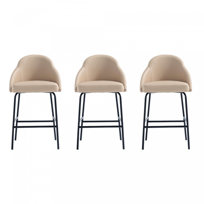 Gracie Modern Metal Upholstered Counter Stool in Tan and Black - Set of 3