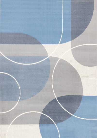 Forte Blue Grey White Half-Circles Geometric Area Rug - 5'3" x 7'5"|Carpette Forte bleue, grise et blanche à motif géométrique de demi-cercles - 5 pi 3 po x 7 pi 5 po