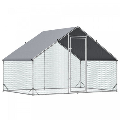 Pawhut Metal Chicken Coop, Walk-in Large Chicken Run, Poultry Cage For Backyard Hen, Duck, Rabbit Wi|Pawhut Grand Poulailler En Metal Galvanise, Avec Couverture, Pour L'exterieur De La Cour, 10' X 6.5'