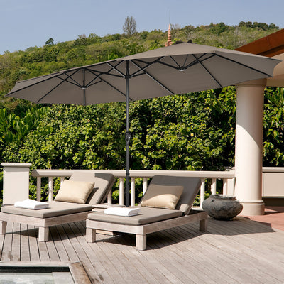 Costway 15FT Double-Sided Twin Patio Umbrella Sun Shade Outdoor Crank Market Base Coffee