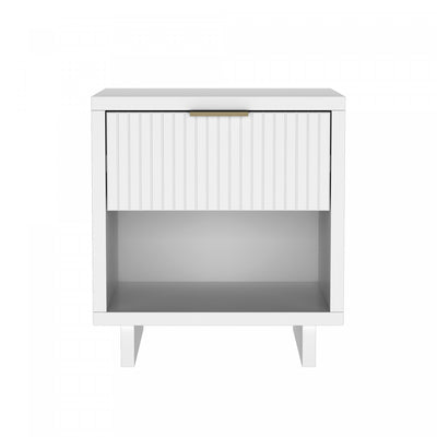 Elara Contemporary 18" Solid Wood Nightstand in White (1-Drawer) | Table de nuit contemporaine Elara 18" en bois massif blanc (1 tiroir)