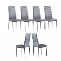 Ava Modern Diamond Grid Pattern Dining Chair Set (6-Pack) with Fireproof Leather and Metal Frame,Grey  