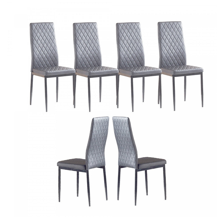 Ava Modern Diamond Grid Pattern Dining Chair Set (6-Pack) with Fireproof Leather and Metal Frame,Grey