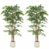 HOMCOM 6FT Artificial Banyan Tree, Set of 2 Artificial Plant for Home Decor