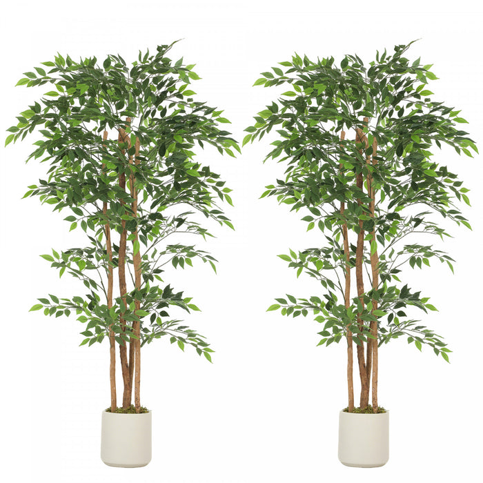 HOMCOM 6FT Artificial Banyan Tree, Set of 2 Artificial Plant for Home Decor