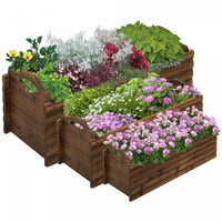 Outsunny 3 Pieces Raised Garden Bed, Wooden Planter Box, Rectangular Garden Flower Bed With Handles