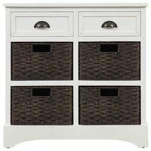 Tobey Solid Wood Storage Cabinet With 2 Drawers And 4 Rattan Baskets,white Accent Cabinet