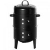 Outsunny Vertical Charcoal BBQ Smoker, 3-in-1 16\" Round Barbecue Grill with 2 Cooking Area and Thermometer for Outdoor Camping Picnic Cooking, Black