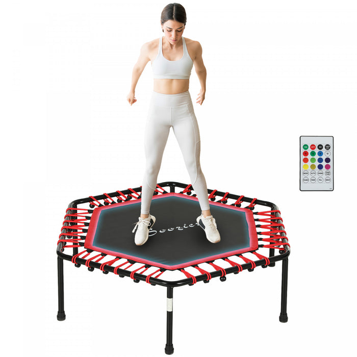 Soozier 45\" Rebounder Trampoline for Adult, Quiet and Safe Bungee Rebounder Mini Trampoline Indoor with Remote Control and Colorful LED Lights, Red