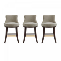 Lucia Modern Chenille Wood Counter Stool in Taupe - Set of 3