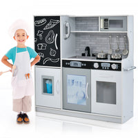 Costway Kid's Pretend Play Kitchen Toddler Kitchen Playset With Blackboard White