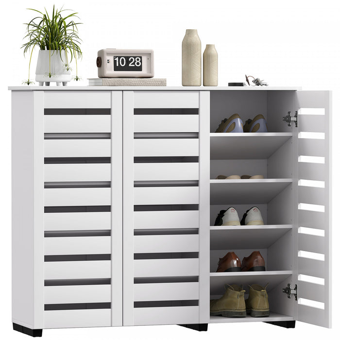 HOMCOM Narrow Shoe Cabinet for Entryway with 3 Slatted Doors, White