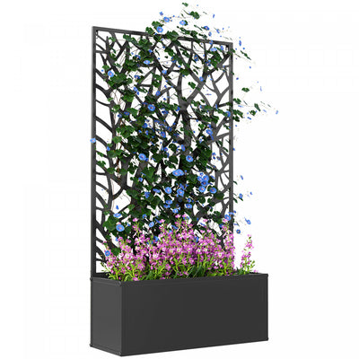 Outsunny Raised Garden Bed with Privacy Panel, Metal Planter Box