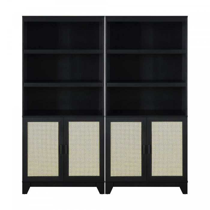 Sheridan Mid-Century Modern 31\" Bookcase Cabinet in Black (7-Shelf) - Set of 2
