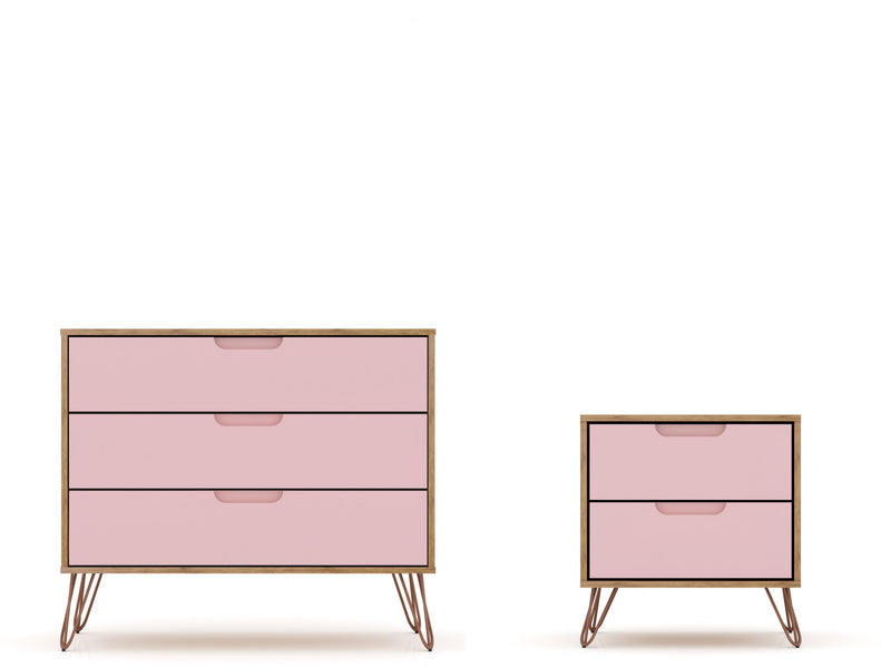 Rockefeller Mid-Century Modern 2-Piece Dresser Set in Pink