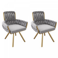 Timothy Velvet Swivel Dining Chairs with Tufted Upholstered and Metal Legs Set of 2, Grey  