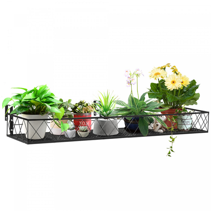 Outsunny 43'' X 12'' Hanging Flower Pot Stand Rack With Hooks, Metal Plant Pot Holder, Railing Shelf, Windows Decorate For Outdoor Garden Balcony Fence Patio