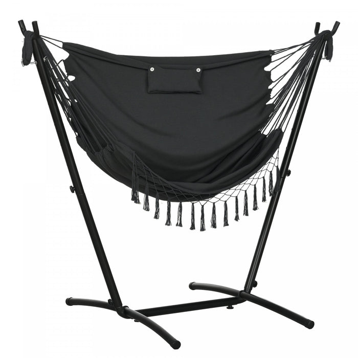 Outsunny Hammock Chair w/ Stand, Hammock Swing w/ Side Pocket, Headrest