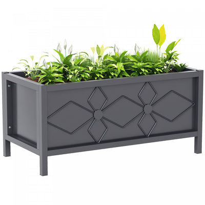 Outsunny Galvanized Planter Box with Drainage Holes, Metal Garden Bed for Flowers