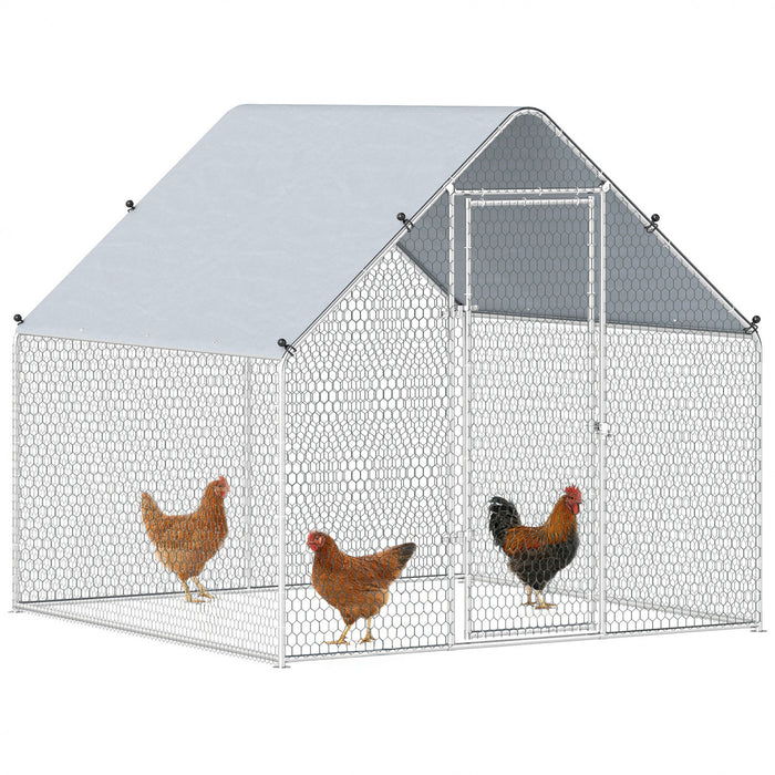 PawHut Metal Chicken Coop, Walk-in Large Chicken Run, Poultry Cage for 4-6 Hen, Duck, Rabbit with Water- and UV-Protection Cover, for Backyard, Garden, 6.6' x 6.6' x 6.6'